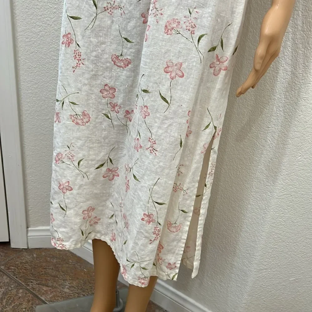 Vintage Victoria Holley Floral Midi Dress 💯% Linen Scoop Neck Cottagecore Sz10P